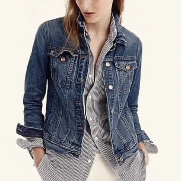 EUC Women's J.Crew Classic Denim Jean Trucker Jacket in Navy Blue Size MEDIUM - Picture 1 of 4